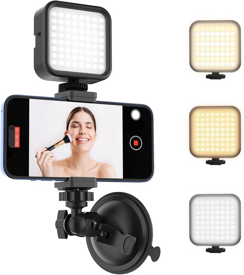 Tint Suction Cup Phone Mount with Rechargeable Light, Mirror Phone Holder with Light Shower Bathroom Kitchen, Mirror Tripod for TikTok YouTube Instagram Make Up Pics Video Content Creator - Image 1